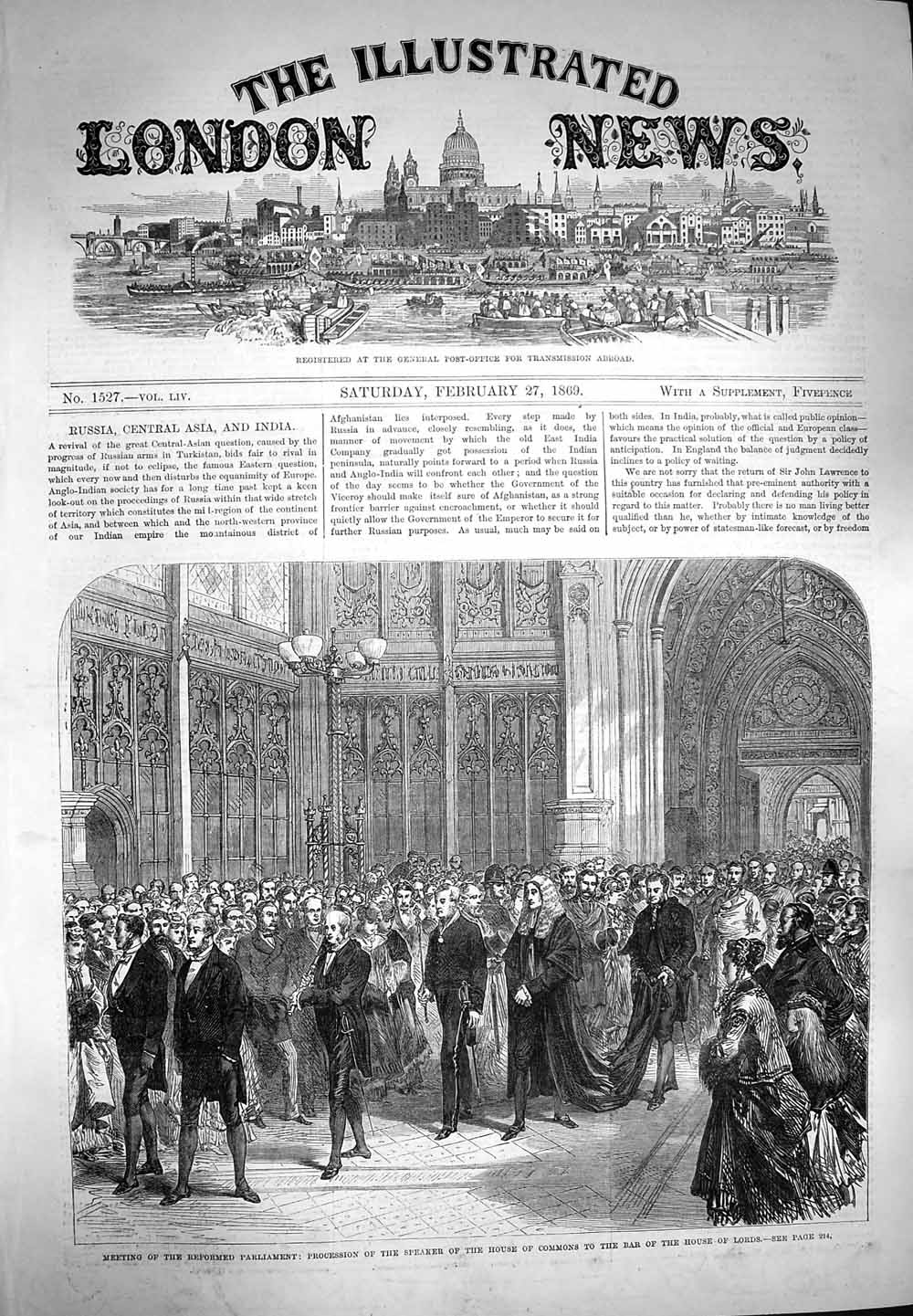 Original Old Antique Print 1869 Reformed Parliament Speaker House Commons Lords