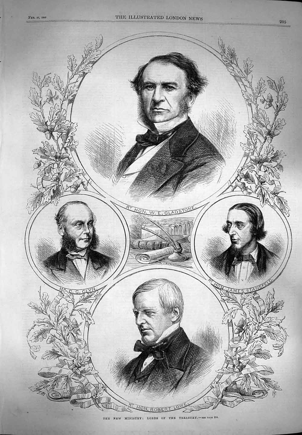 Old Antique Print 1869 Ministry Gladstone Stansfeld Glyn Robert Lowe Lord 19th