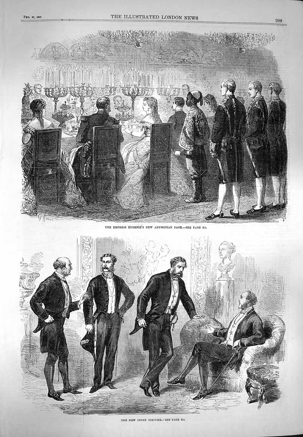 Original Old Antique Print 1869 Empress Eugenie Abyssinian Page Tuileries Diane