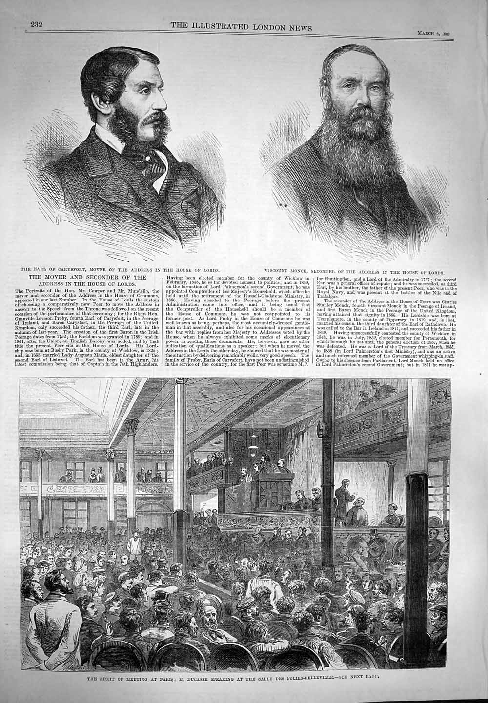 Old Antique Print 1869 Carysfort Viscount Monk Ducasse Foiles-Belleville 19th