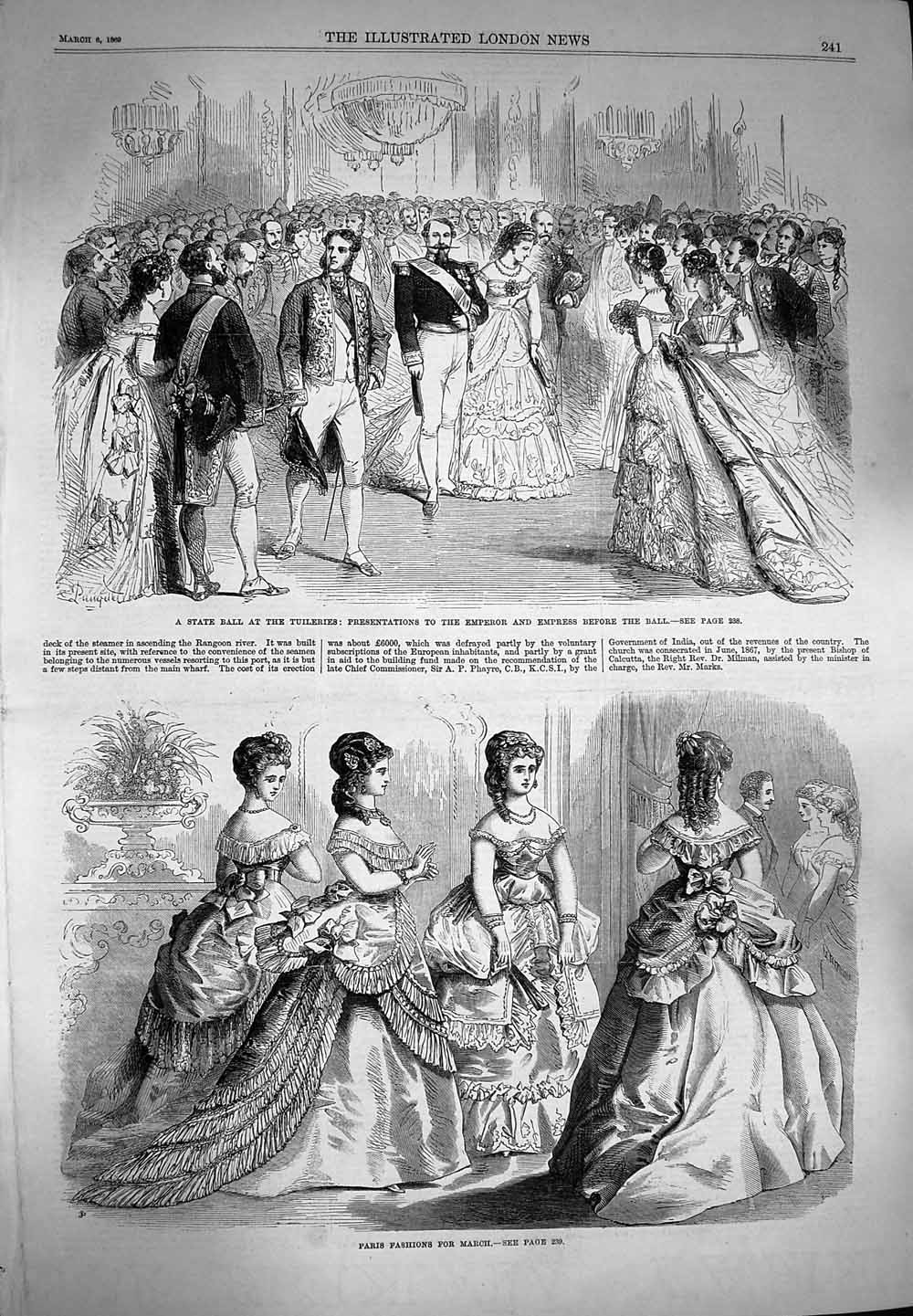 Old Antique Print 1869 Ball Tuileries Emperor France Paris Fashion Ladies 19th
