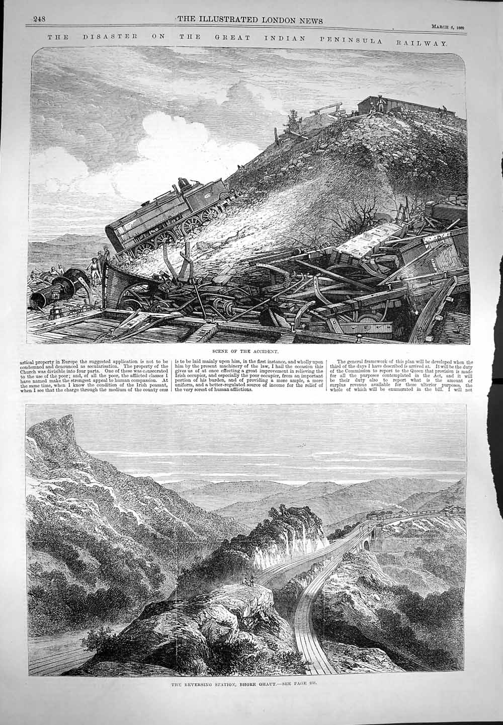 Old Antique Print 1869 Train Crash Indian Peninsula Railway Bhore Ghaut 19th