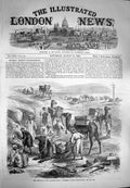 Original Old Antique Print 1869 Isthmus Suez Maritime Canal Workmen Dromedaries