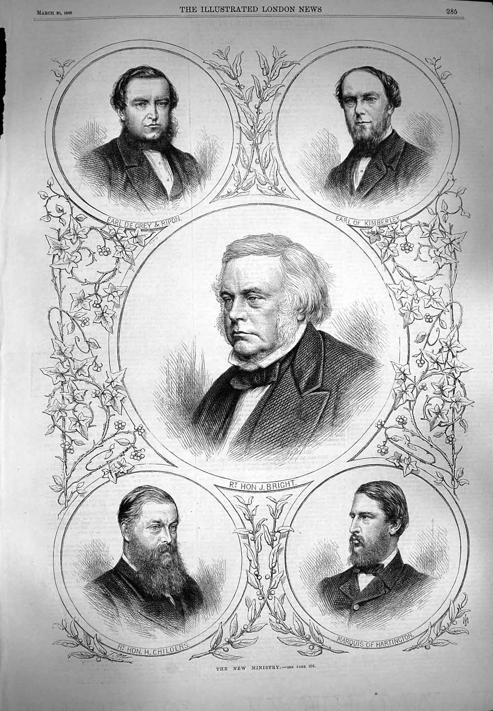 Original Old Antique Print 1869 Ministry Grey Ripon Kimberley Bright Hartington