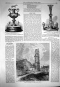 Original Old Antique Print 1869 Ruins Tower Issey Church Cornwall Willough 19th