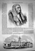 Old Antique Print 1869 Vice-Chancellor James Wesleyan College Headingley 19th