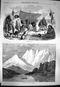 Original Old Antique Print 1869 Patagonian Wigwam Crooked Reach Strait Magellan