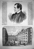 Old Antique Print 1869 James Emerson-Tennent Peabody Square Westminster 19th