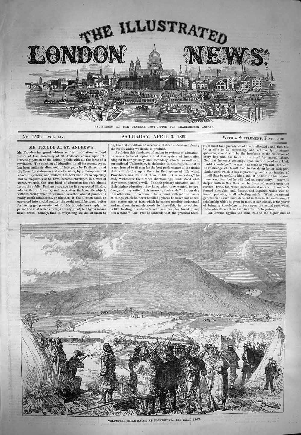 Original Old Antique Print 1869 Volunteer Rifle Match Folkestone Siers Sport