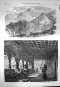 Old Antique Print 1869 Ngatapa Pah Poverty Bay New Zealand Monks Convent 19th