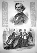 Original Old Antique Print 1869 Berlioz French Composer Paris Fashion April
