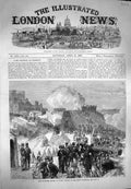 Original Old Antique Print 1869 Volunteer Review Dover Castle Batteries Siers