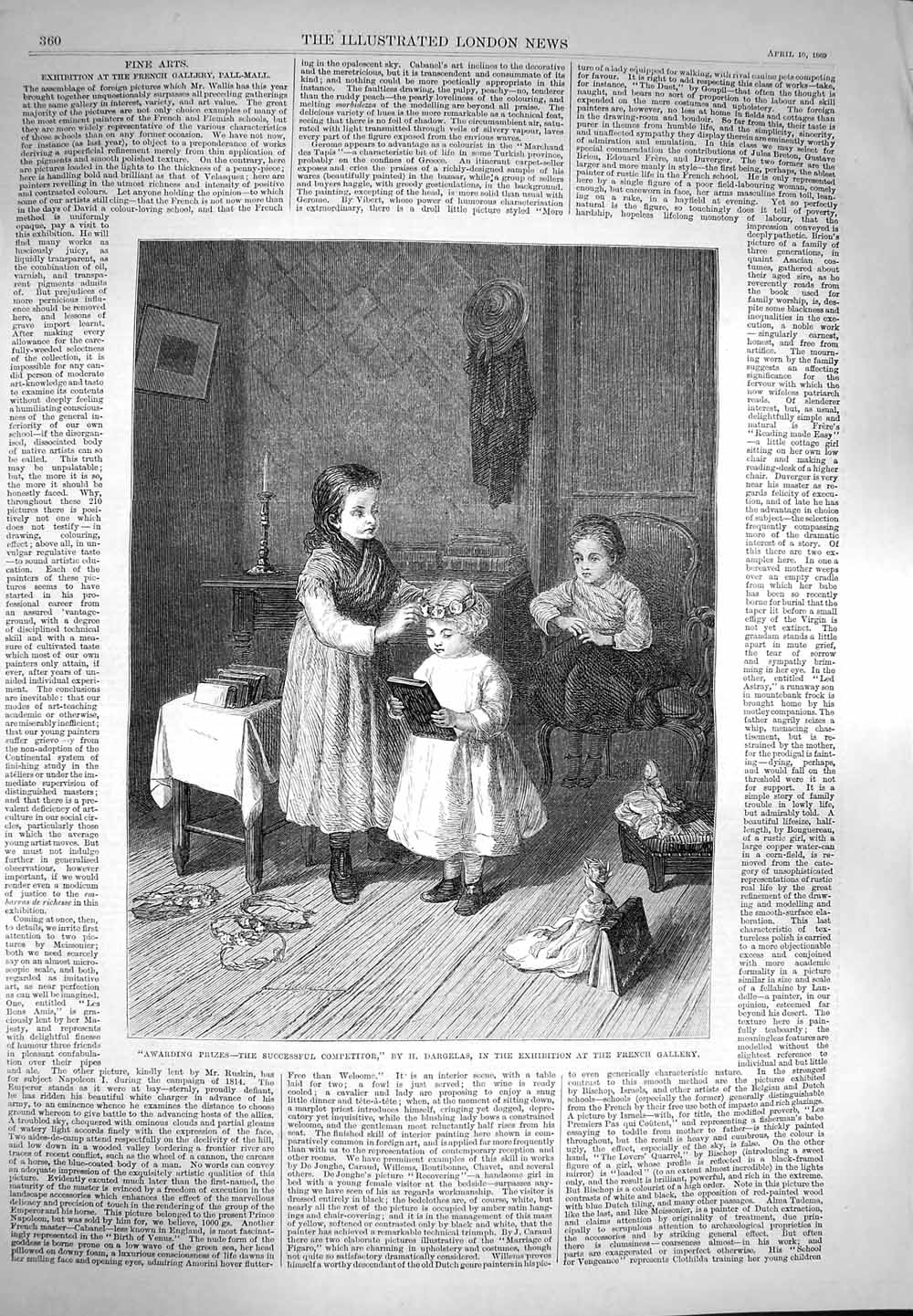 Original Old Antique Print 1869 Children Playing Awarding Prizes Book Victorian