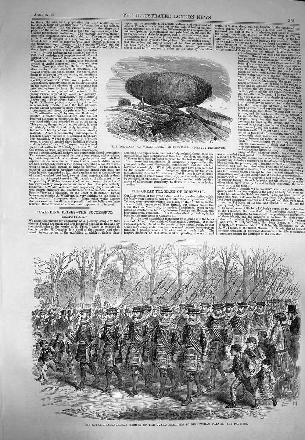 Old Antique Print 1869 Yeomen Guard Marching Buckingham Palace Tol-Maen 19th
