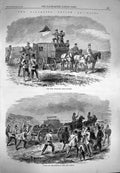 Original Old Antique Print 1869 Field Telegraph Head-Quarters Dover Volunteers