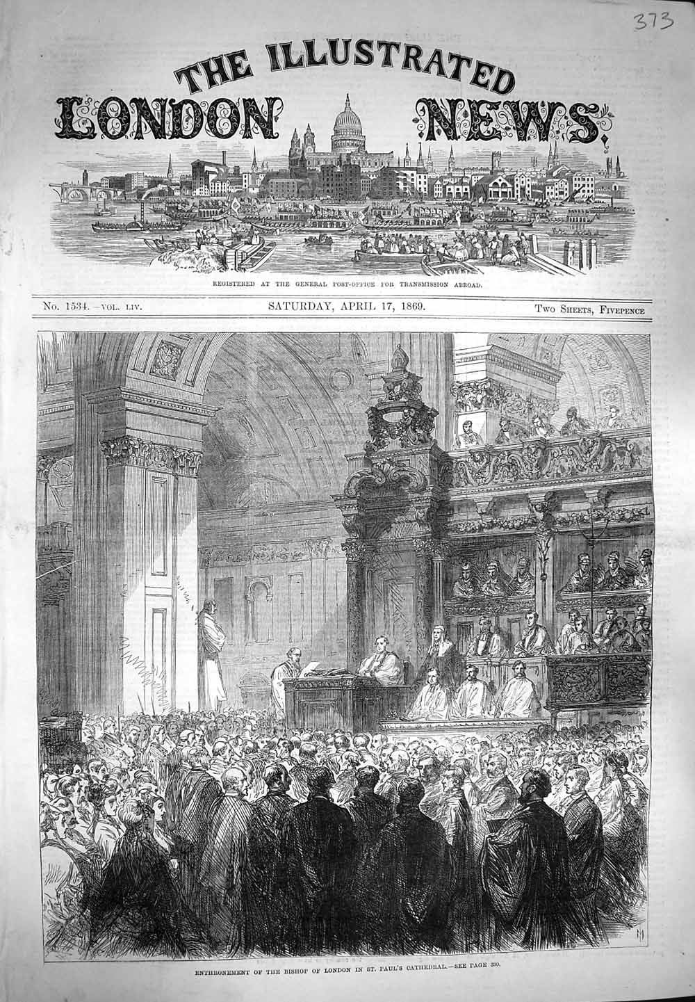Original Old Antique Print 1869 Enthronement Bishop London St. Paul'S Cathedral