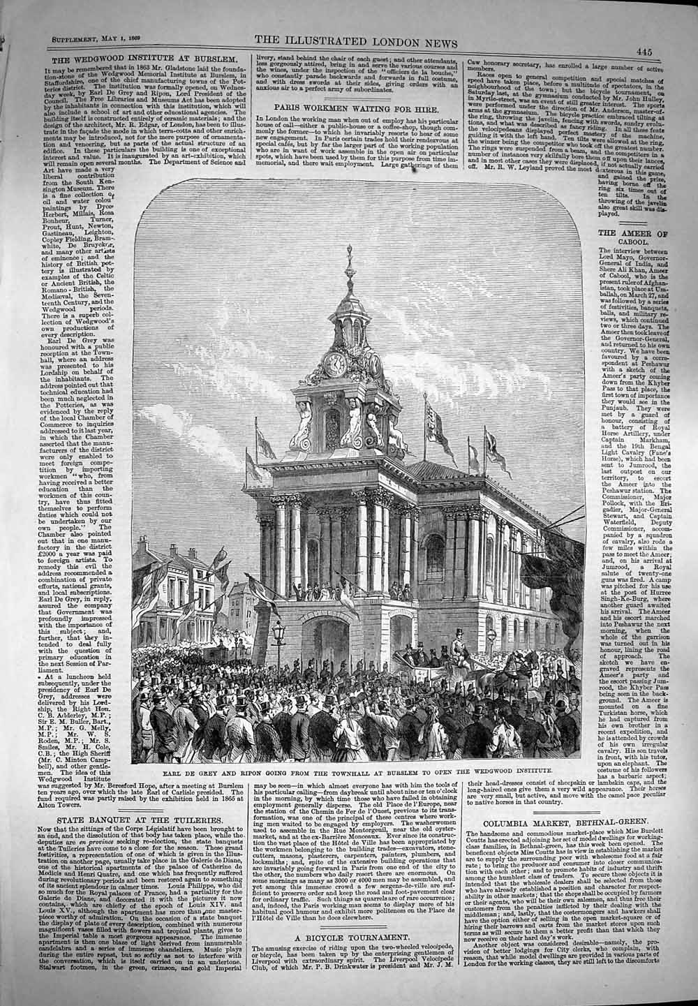 Old Antique Print *3282 1869 Earl De Grey Ripon Townhall Burslem Wedgwood