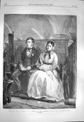 Original Old Antique Print 1869 First Time Asking Man Lady Romance Church Scene