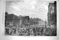 Original Old Antique Print 1869 Paris Halles Centrales Daybreak Street Scene