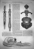 Old Antique Print 1869 Kensington Museum Calesso Daggers Sword-Hilt Ebony 19th