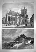 Original Old Antique Print 1869 John'S College Cambridge Mount Orgueil Jersey