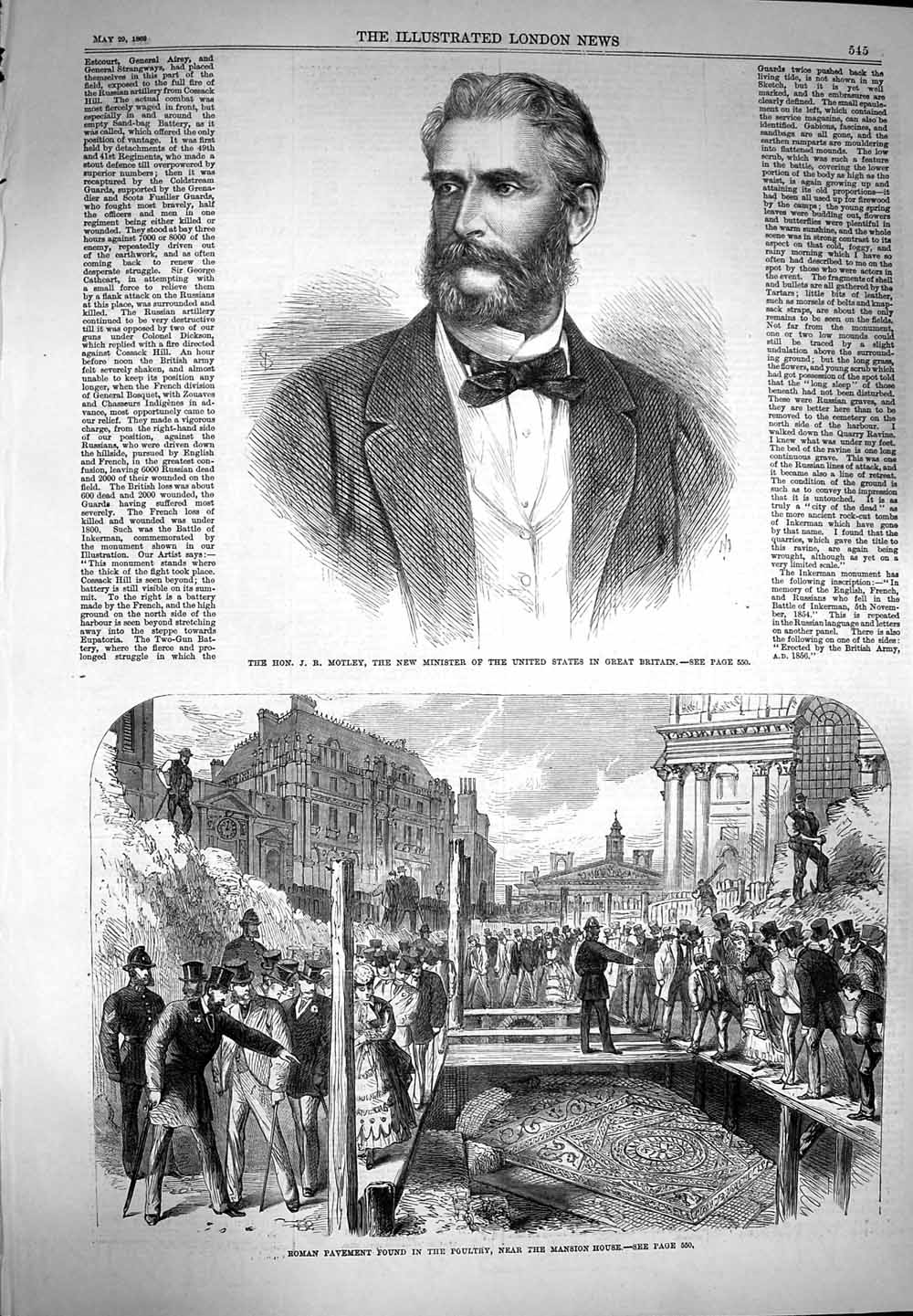 Original Old Antique Print 1869 Motley United States Roman Pavement Poultry