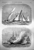 Original Old Antique Print 1869 Royal London Yacht Club Sphinx Volante Oma 19th