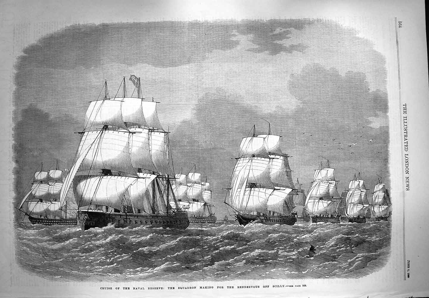 Original Old Antique Print 1869 Cruise Naval Reserve Ships Rendezvous Scilly