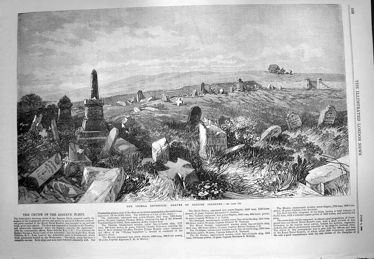 Original Old Antique Print 1869 Crimea War Graves British Siers 19th