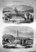 Original Old Antique Print 1869 Crimea Burial Ground Monument Salient Redan