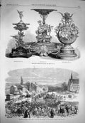 Original Old Antique Print 1869 Riot MFlintshire Railway Ascot Race Plate Cup