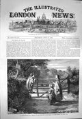 Original Old Antique Print 1869 No Thoroughfare Children Gate No Trespassing