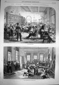 Original Old Antique Print 1869 Guards Institute Carpenters Reading-Room V 19th