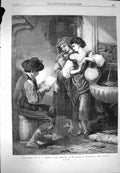 Original Old Antique Print 1869 The Letter Young Man Reading Girls Victorian