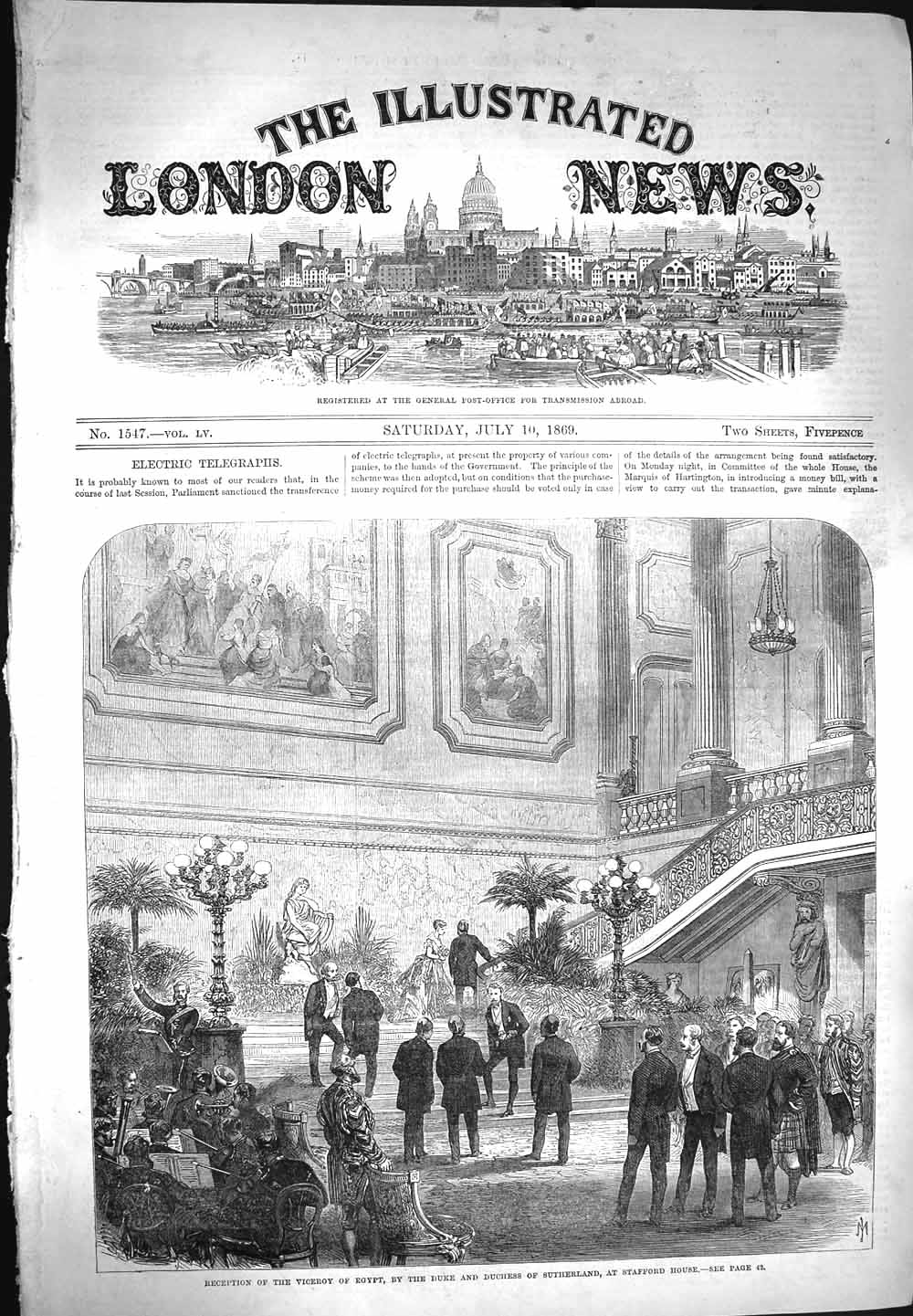 Original Old Antique Print 1869 Viceroy Egypt Duke Sutherland Stafford House