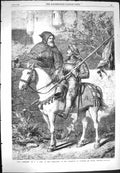 Original Old Antique Print 1869 Comrades Monk Man Horse Flag Garden Wall 19th