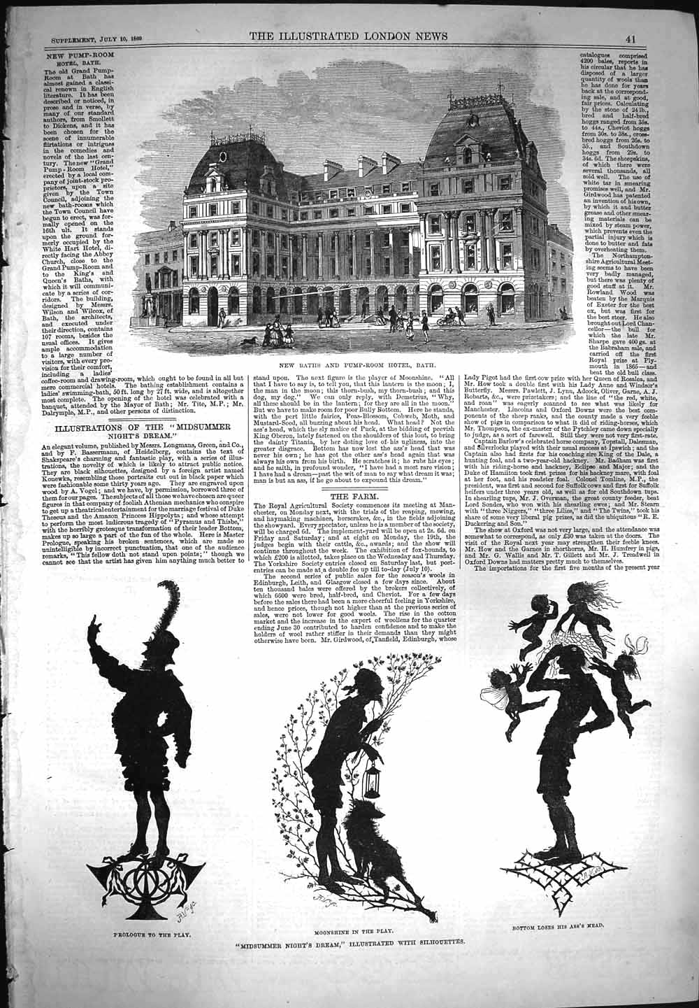 Old Antique Print 1869 Baths Pump Room Hotel Bath Silhouettes Midsummer 19th