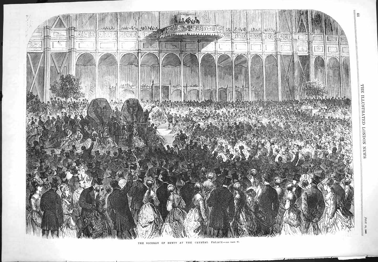 Original Old Antique Print 1869 Viceroy Egypt Crystal Palace London Victorian