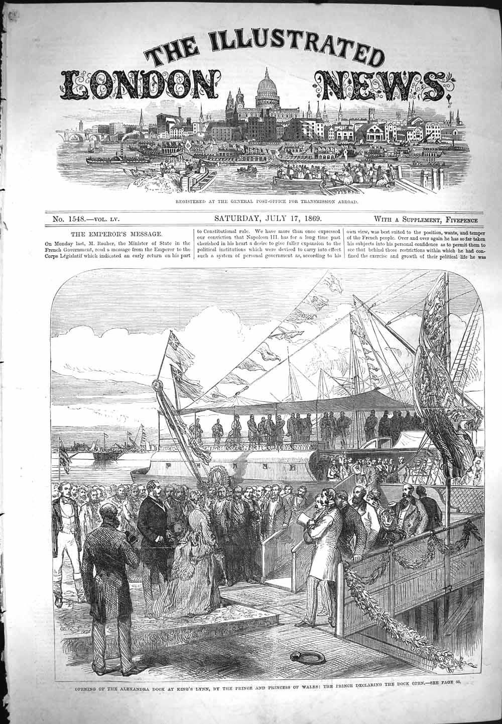 Original Old Antique Print 1869 Alexandra Dock King'S Lynn Prince Wales Ship