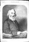 Original Old Antique Print 1869 Portrait Henry Wadsworth Longfellow Fine Art