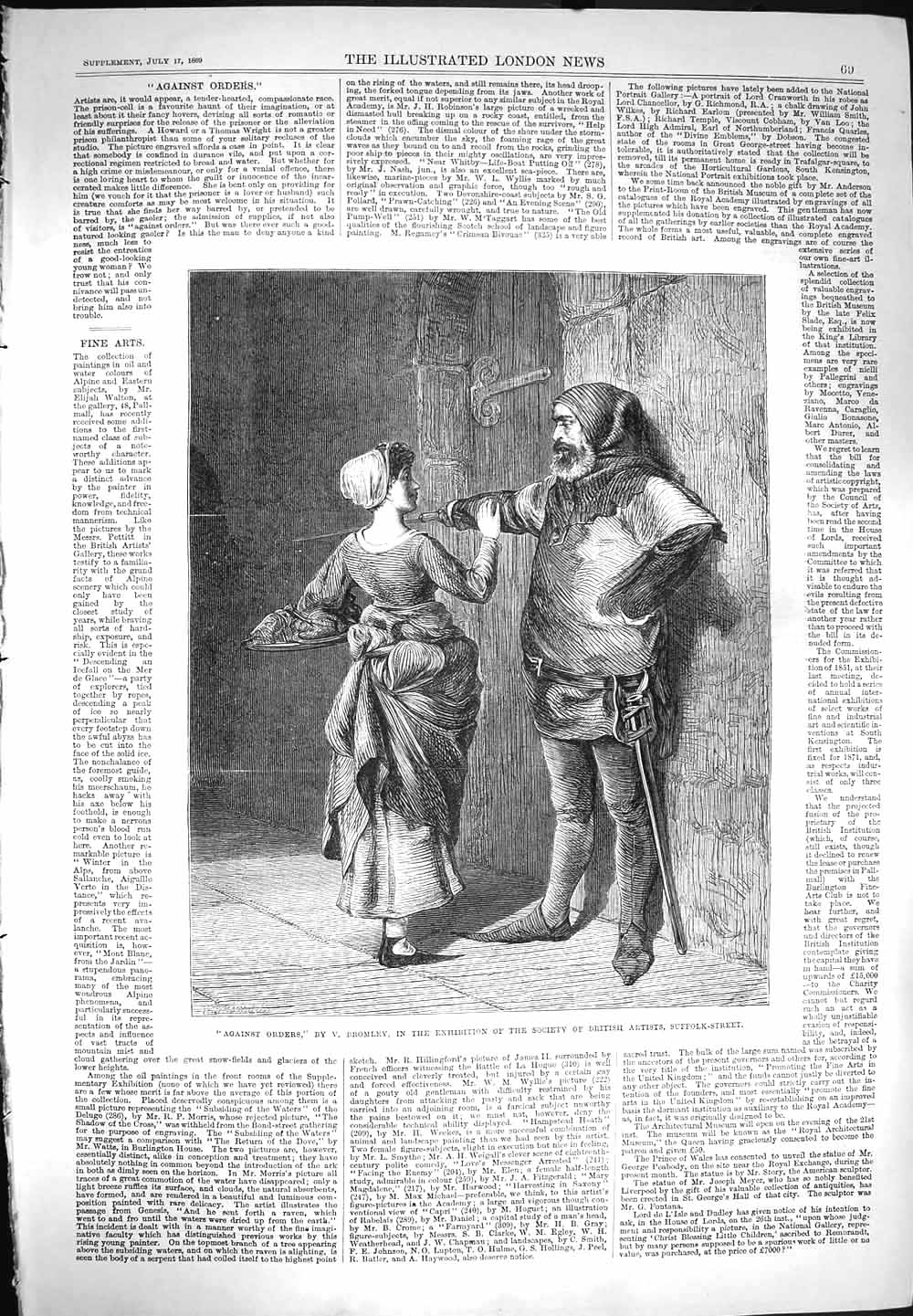Old Antique Print 1869 Guard Dorr Man Lady Plate Against Orders Bromley 19th