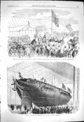 Old Antique Print 1869 Ship Launch Thalia Woolwich Orphan Asylum Watford 19th