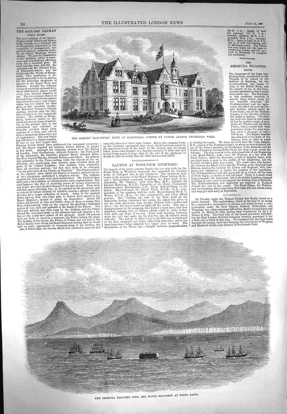 Old Antique Print 1869 Bermuda Floating Dock Porto Santo Hampstead Home 19th