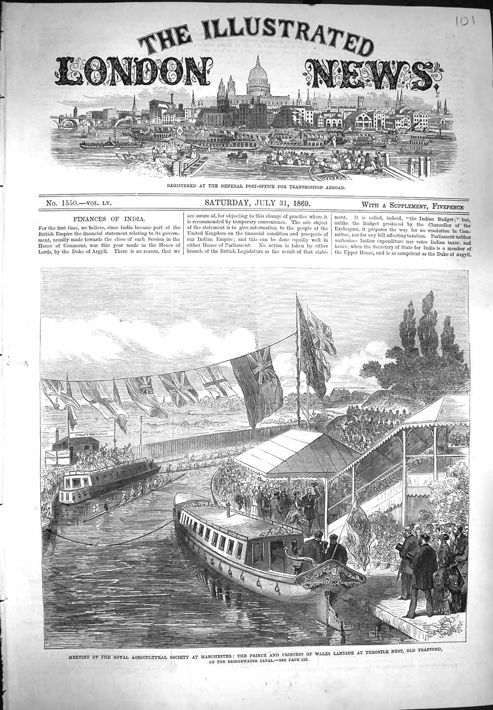 Original Old Antique Print 1869 Prince Wales Throstle Trafford Manchester Boat