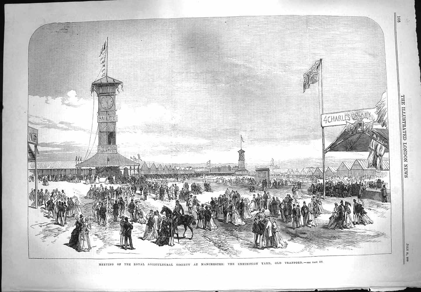 Old Antique Print 1869 Exhibition Yard Trafford Manchester Agricultural 19th