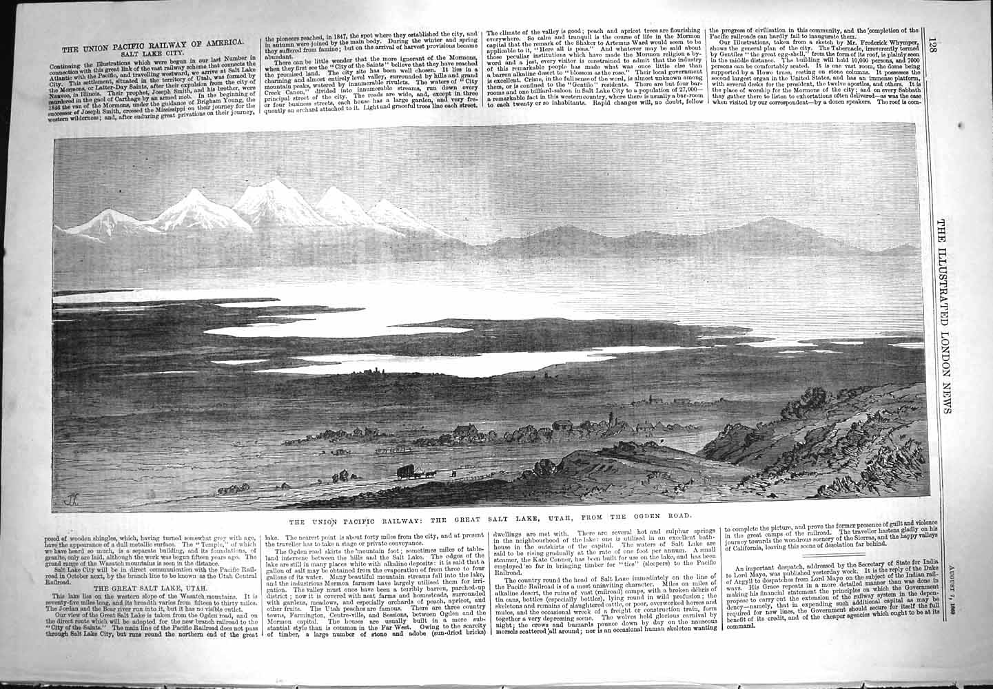 Old Antique Print 1869 Great Salt Lake Utah America Union Pacific Railway 19th
