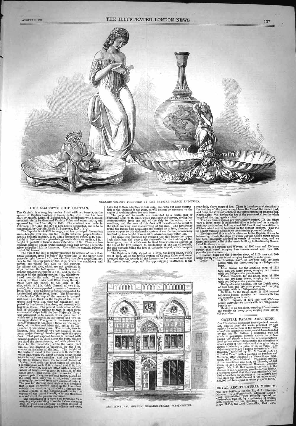 Old Antique Print 1869 Ceramic Objects Architectural Museum Westminster 19th