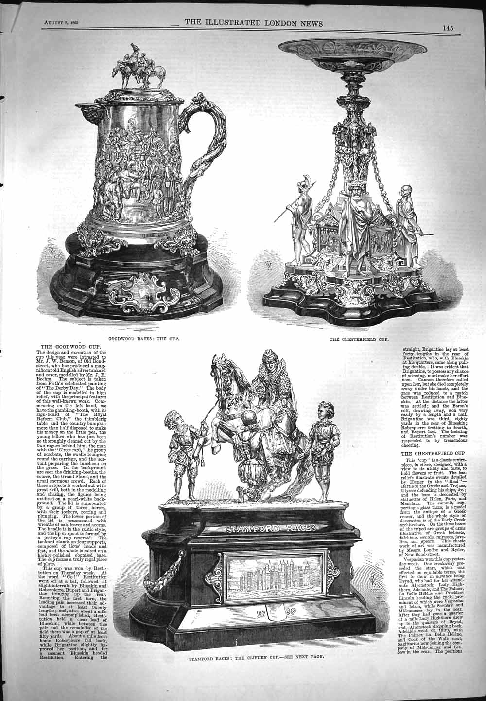 Antique Old Print *3271 1869 Stamford Races Clifden Cup Goodwood Chesterfield