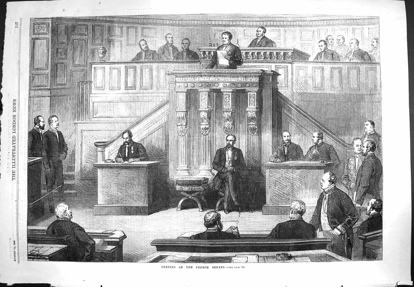 Original Old Antique Print 1869 Scene Opening French Senate Men Meeting F 19th