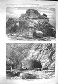 Old Antique Print 1869 Skull Rock Dale Creek Weber Tunnel Railway America 19th